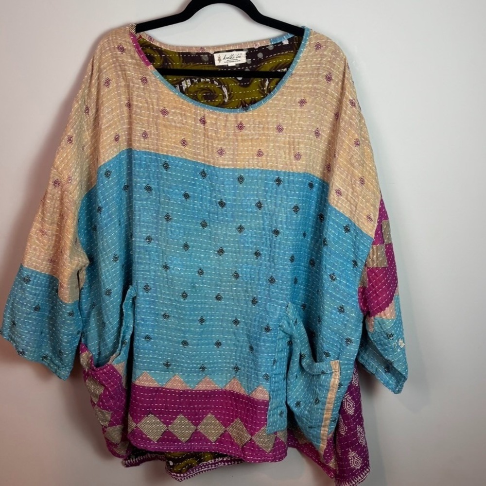 Kantha Bae Womens handmade tunic blouse Free size unique colorful one of a kind